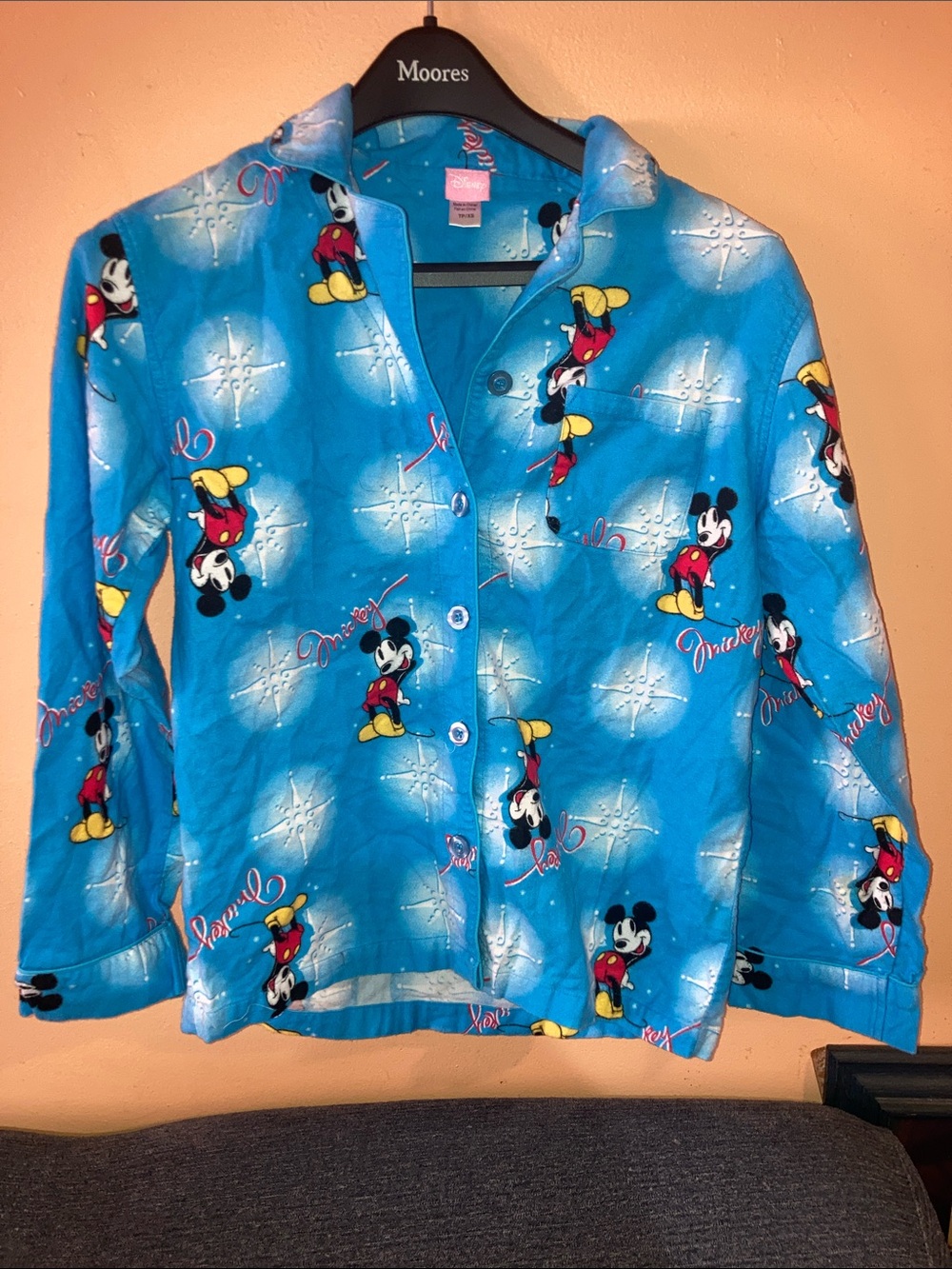 Disney Mickey Mouse Turquoise Button-Front Kids Pajama Top